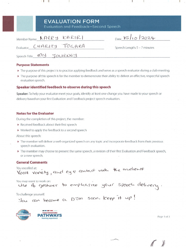 Toastmasters General Evaluation Pdf