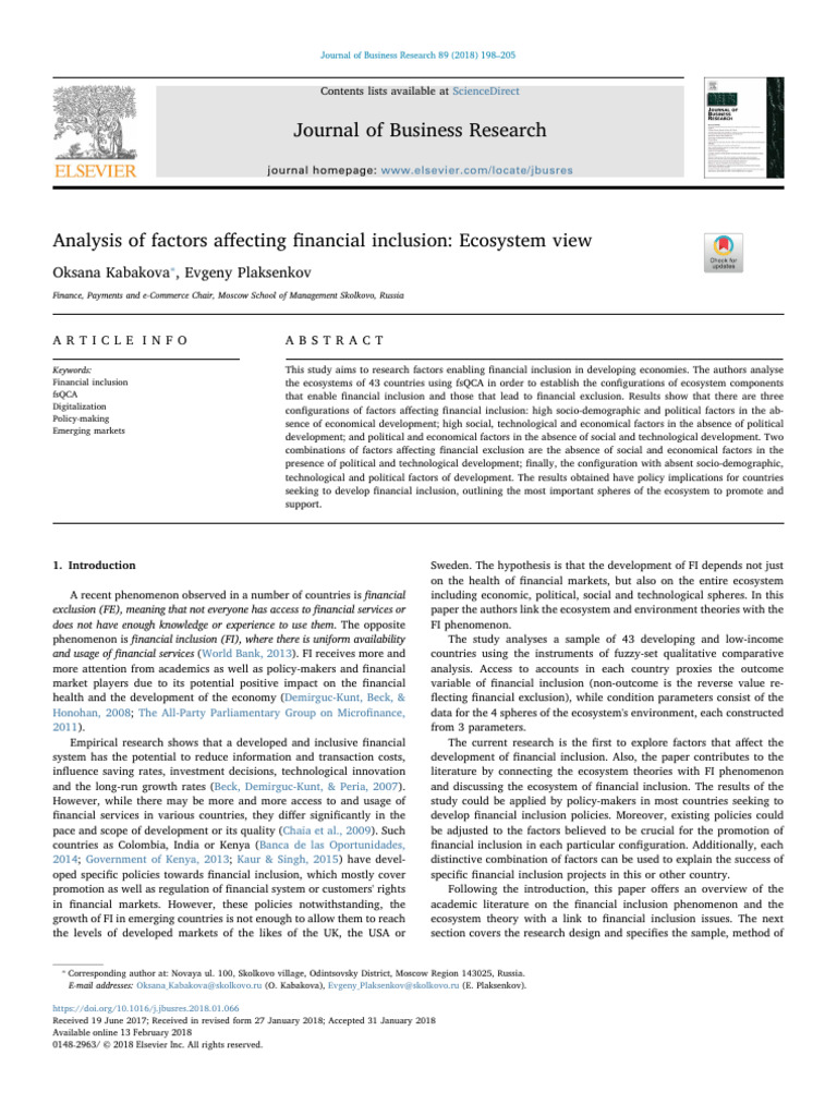 Analysis of Factors Affecting Financial Inclusion - Ecosystem View ...