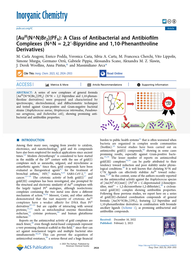 Aragoni Et Al 2023 Auiii%28n n%29br2 %28pf6%29 a Class of Antibacterial ...