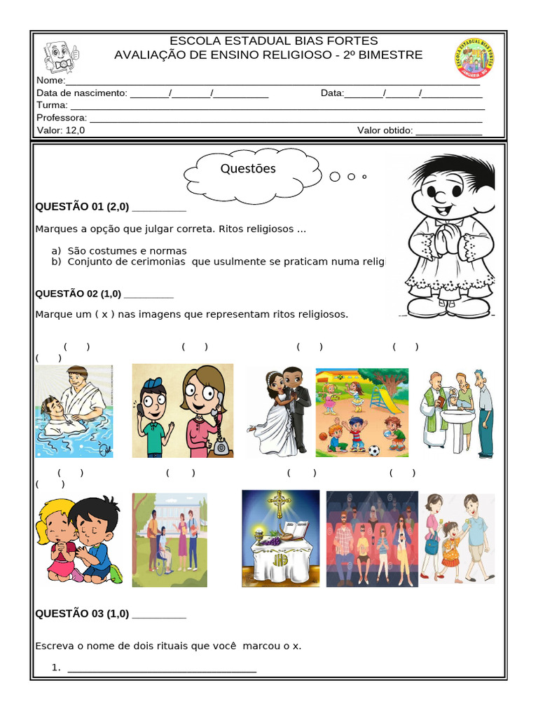 Avaliação de Ensino Religioso - 4º Ano | PDF
