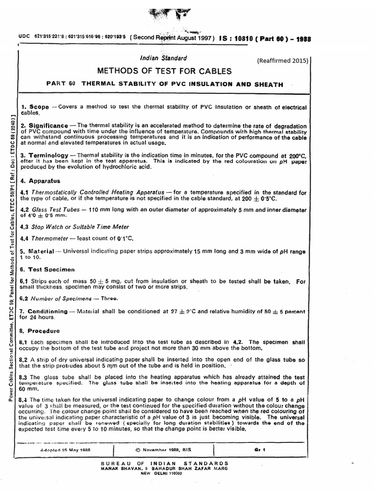 Thermal Stability Test for PVC Cables | PDF | Polyvinyl Chloride ...