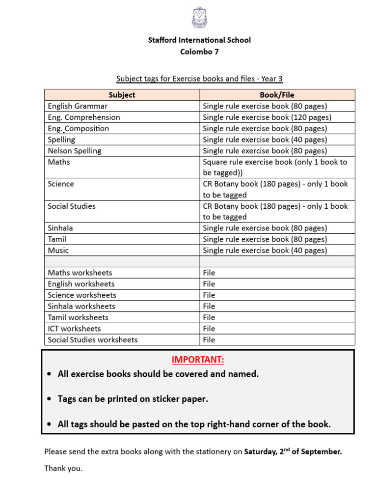 Notice For Subject Tags - Year 3 | PDF