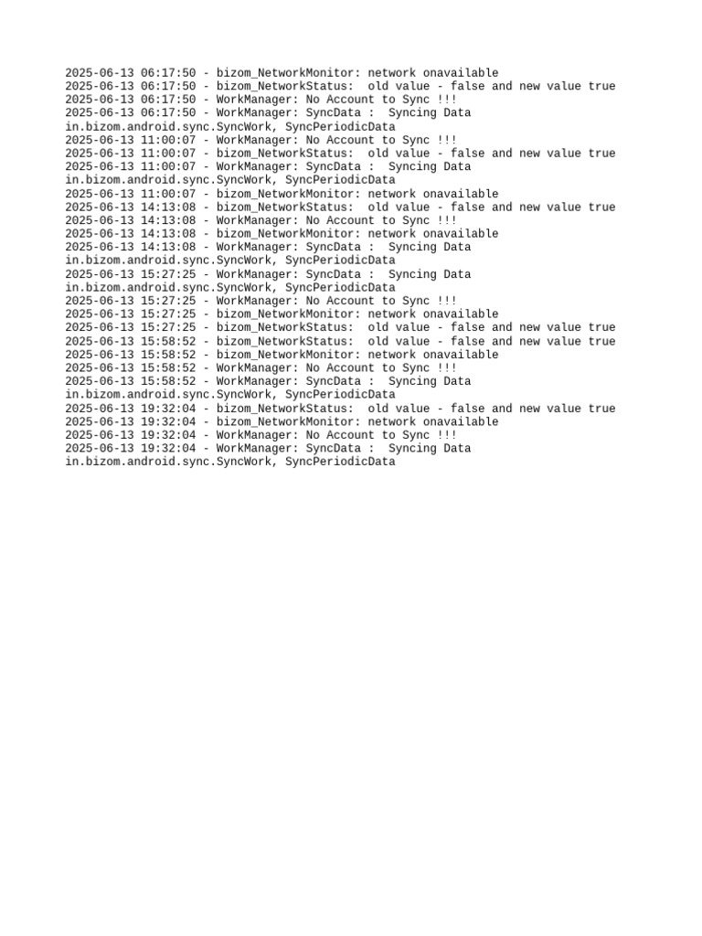 Bizom Network Sync Status Logs | PDF