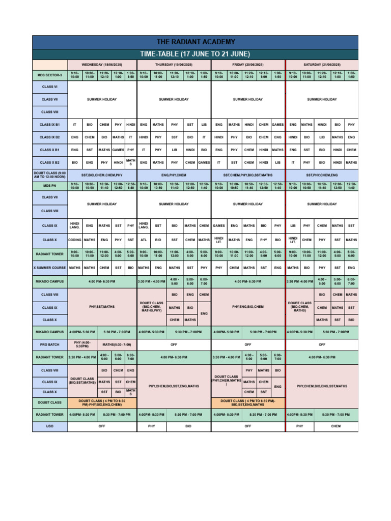 Updated Time Table (16 June To 21 June) SC | PDF