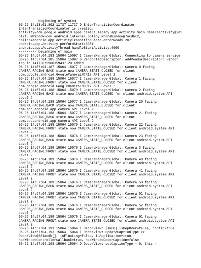 Camera Service Connection Logs | PDF | Computing | Computer Programming