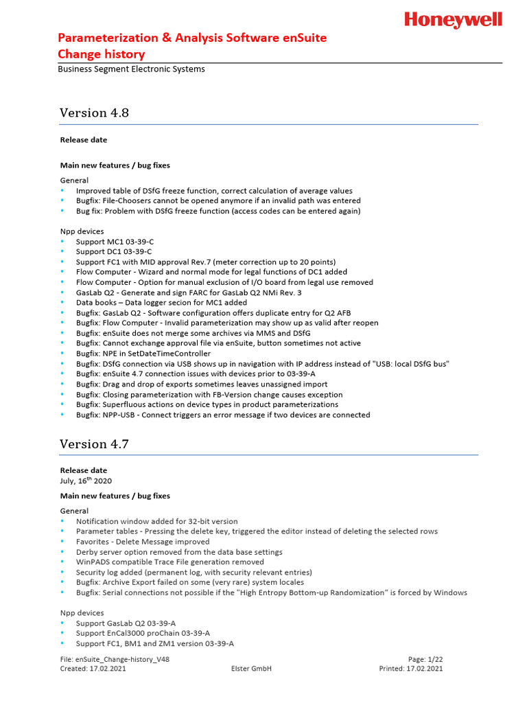 enSuite Software Change History V4.8 | PDF | Software Bug | Computer File