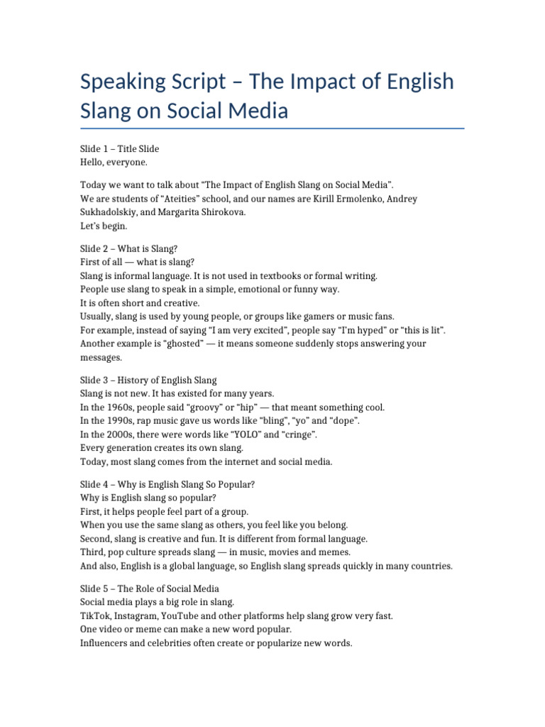 English Slang's Influence on Social Media | PDF | Slang | Social Media