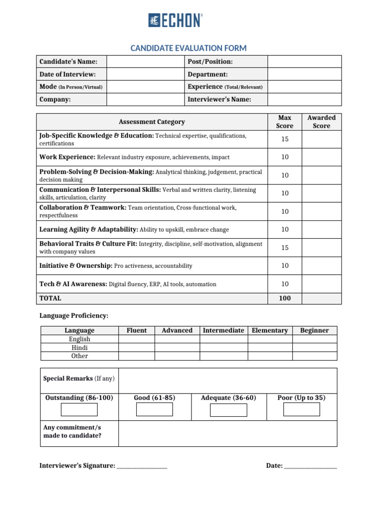 Future Ready Candidate Evaluation Form | PDF | Skill | Cognitive Science