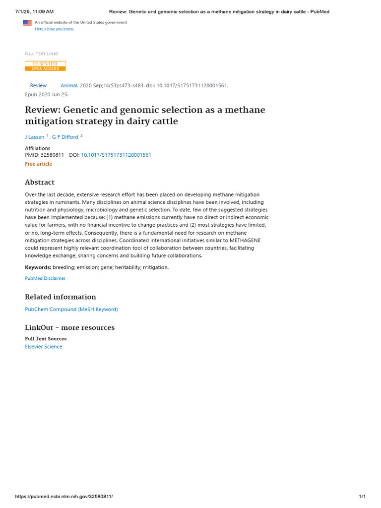 Review - Genetic and Genomic Selection As A Methane Mitigation Strategy ...