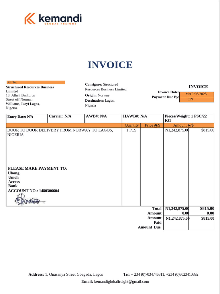Kemandi Invoice 1 | PDF
