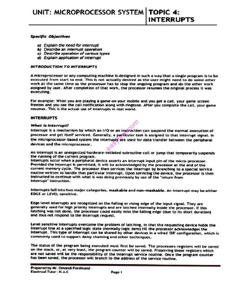 Interrupts - Microprocessors Topic 4 | PDF