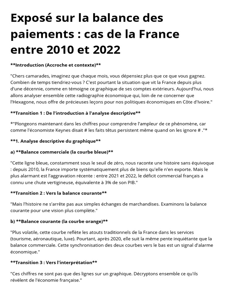 Analyse de la balance courante en France | PDF | France | Produit ...