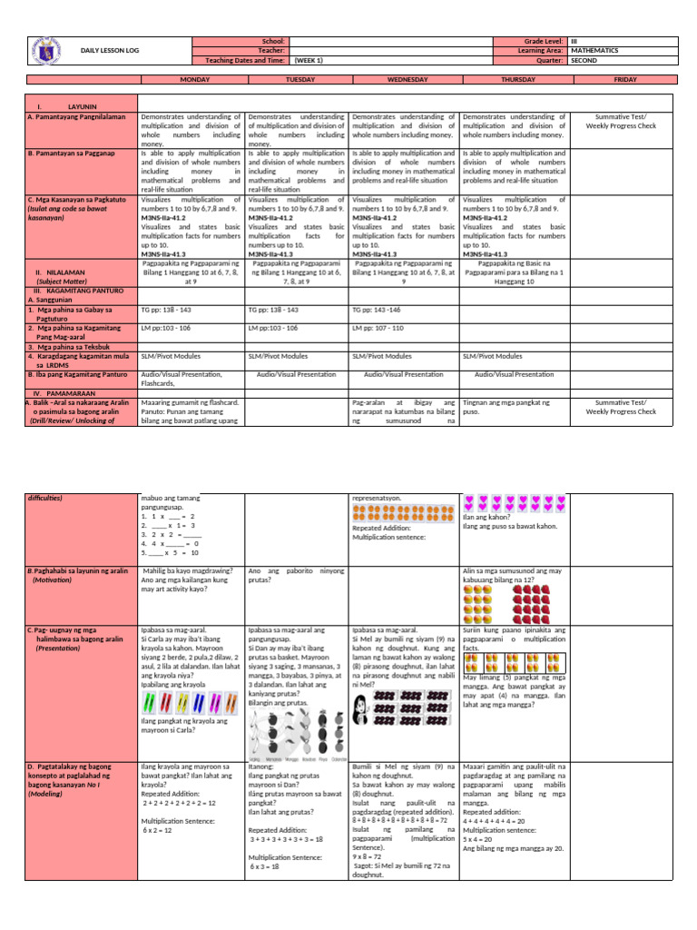 DLL Mathematics3 Q2 W1 | PDF