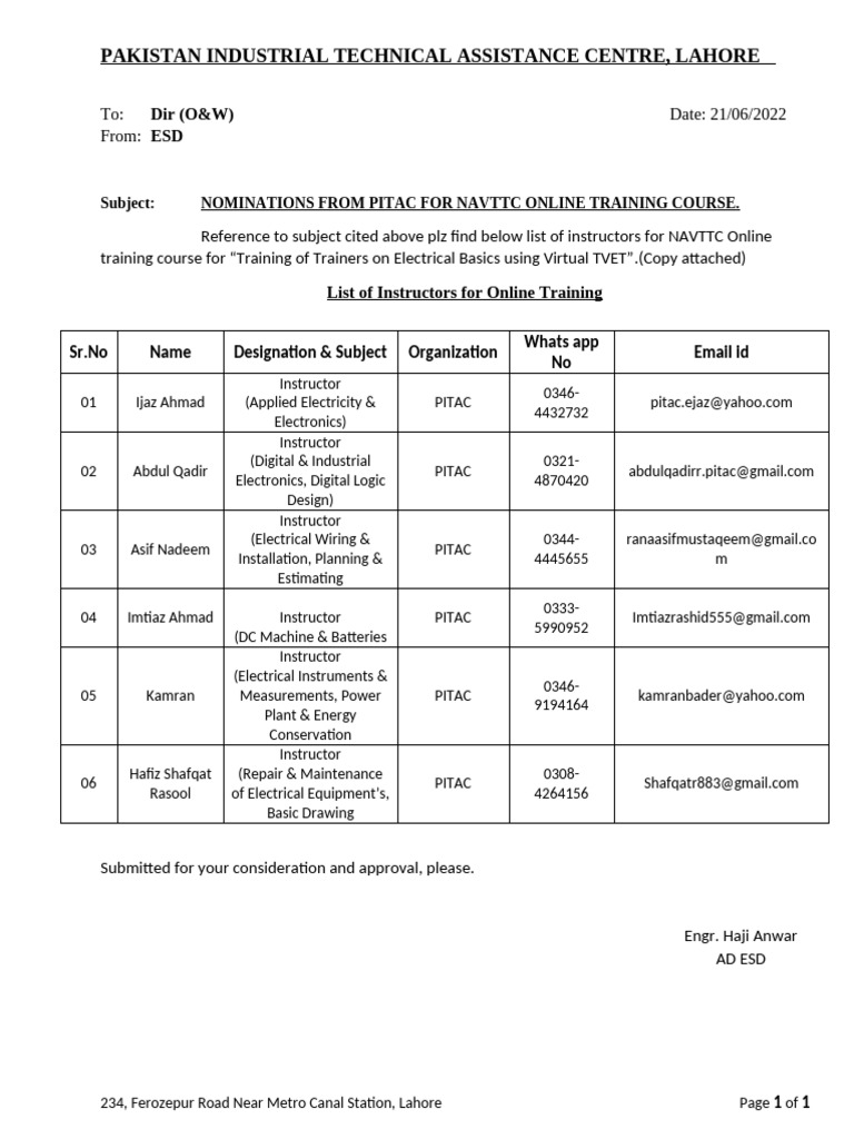 List of Instructors Submitted To NAVTTC | PDF | Electronics | Electric ...
