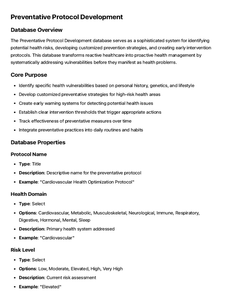 Preventative Protocol Development Database Documentation | PDF ...