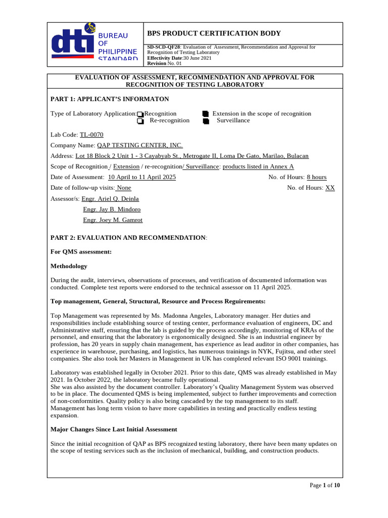 TL 0070 SD SCD QF28 Form QAP Testing Center | PDF | Pipe (Fluid ...