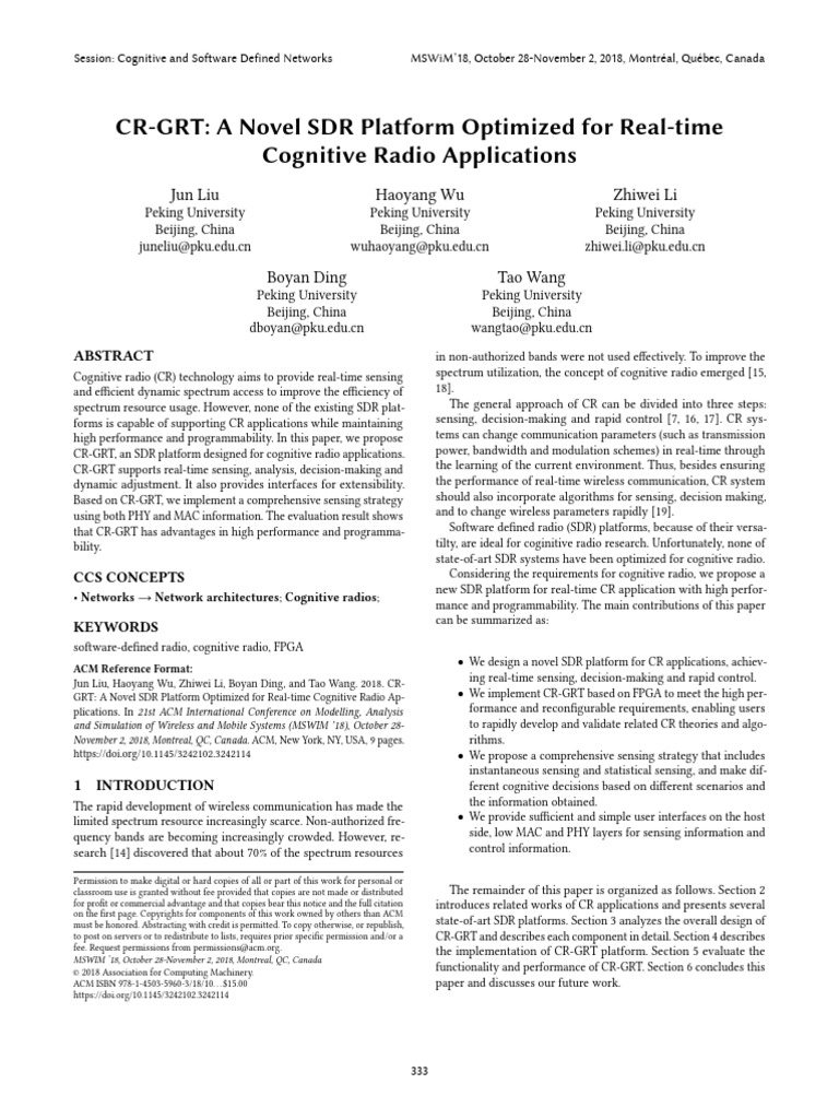 2018 CR.GRT | PDF | Cognitive Radio | Software Defined Radio