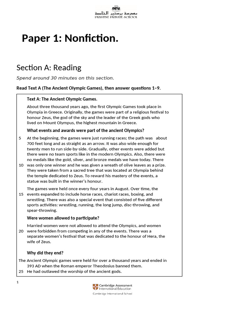 LS English 8 End of Year Test Editable | PDF | Olympic Games