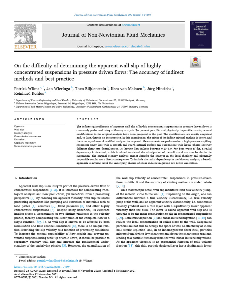 Journal of Non-Newtonian Fluid Mechanics | PDF | Shear Stress | Viscosity
