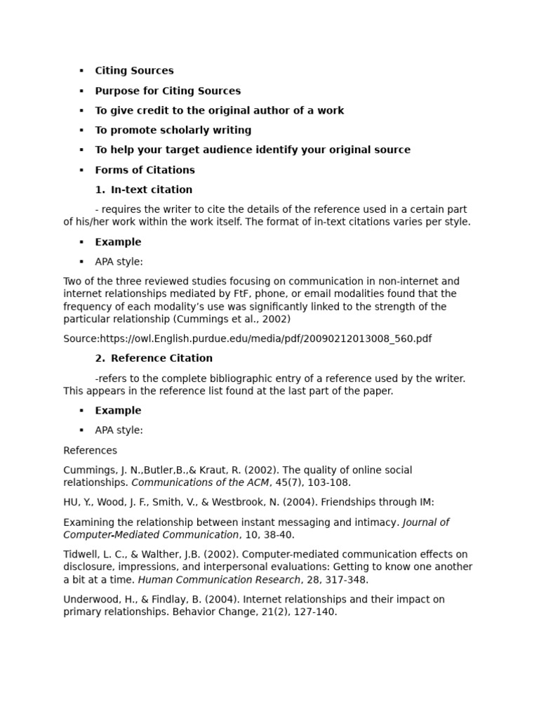 Citing Sources: In-Text and Reference Guide | PDF | Citation | Apa Style