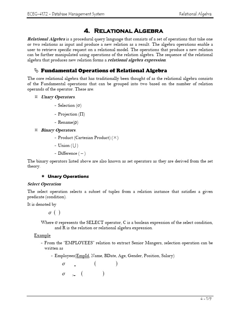 Understanding Relational Algebra Basics | PDF | Relational Model ...