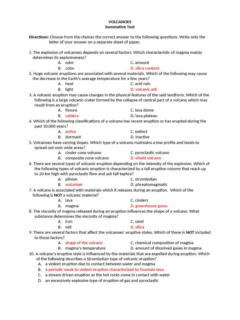 Visual Reference: Volcanoes Summative Test Questions Pdf