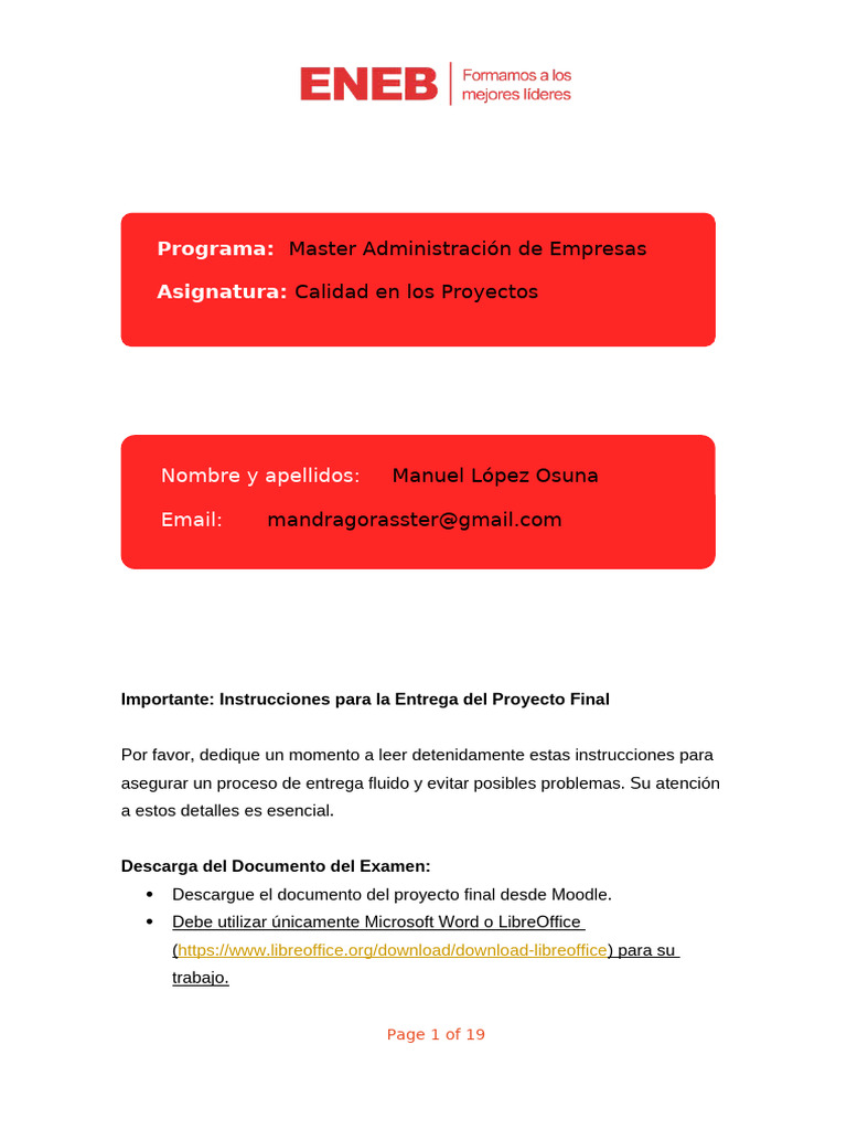 Instrucciones para Entrega de Proyecto Final | PDF | Análisis FODA ...