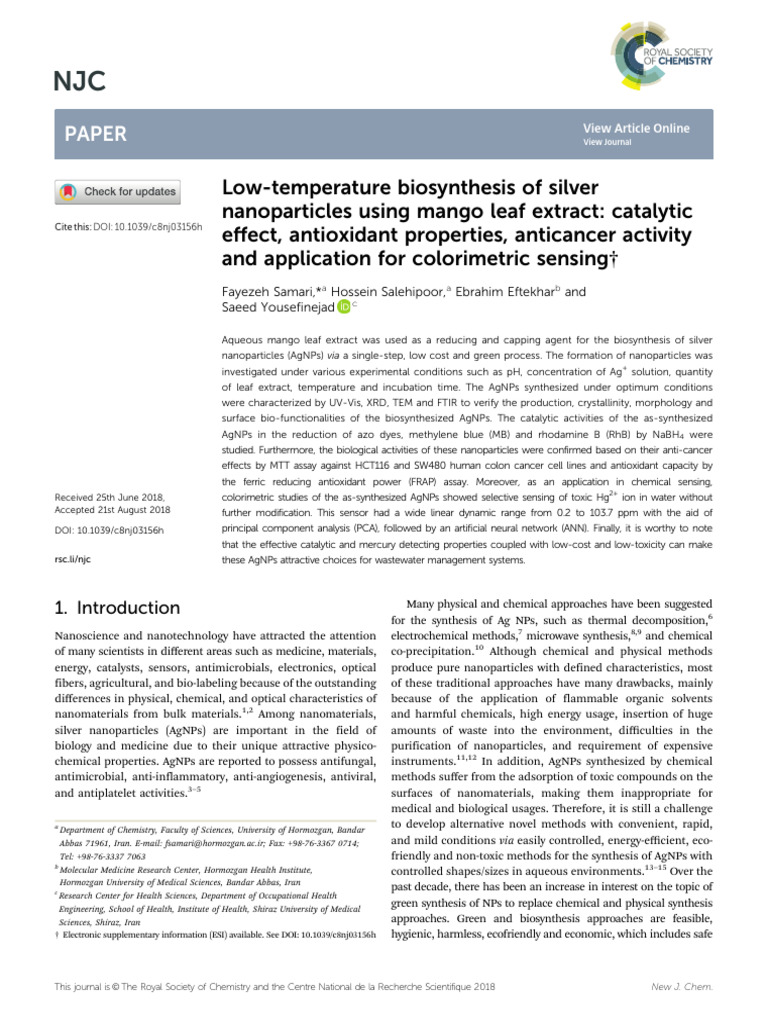Green Synthesis of Silver Nanoparticles | PDF | Nanoparticle ...