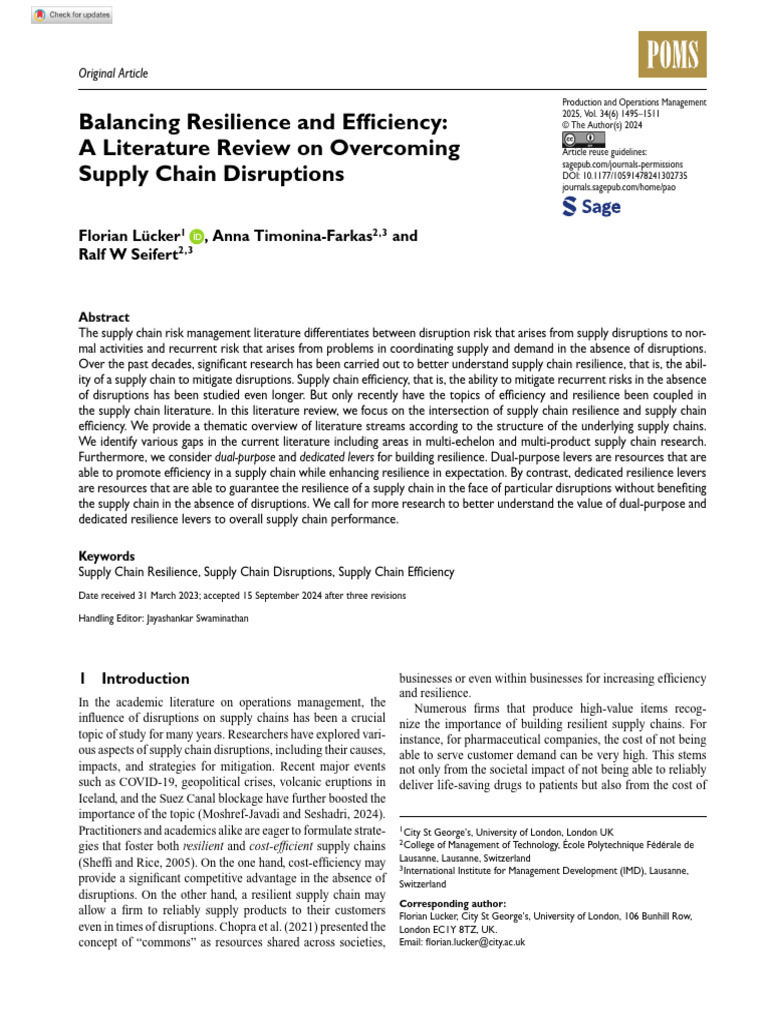 Balancing Resilience and Efficiency A Literature Review On Overcoming ...