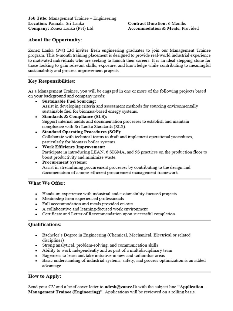 Management Trainee - Engineering Role | PDF | Engineering | Sustainable ...
