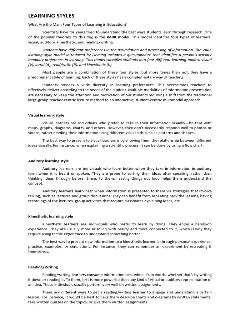 Understanding Learning Styles | PDF | Learning Styles | Learning