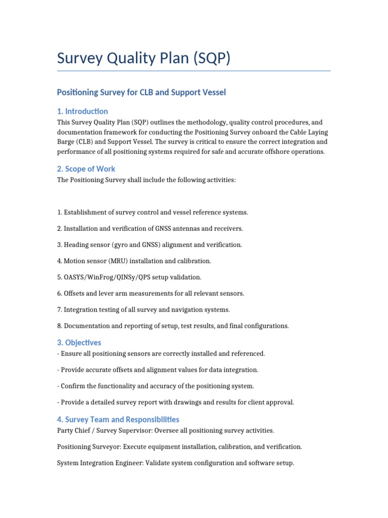 Positioning Survey Quality Plan | PDF | Surveying | Verification And ...