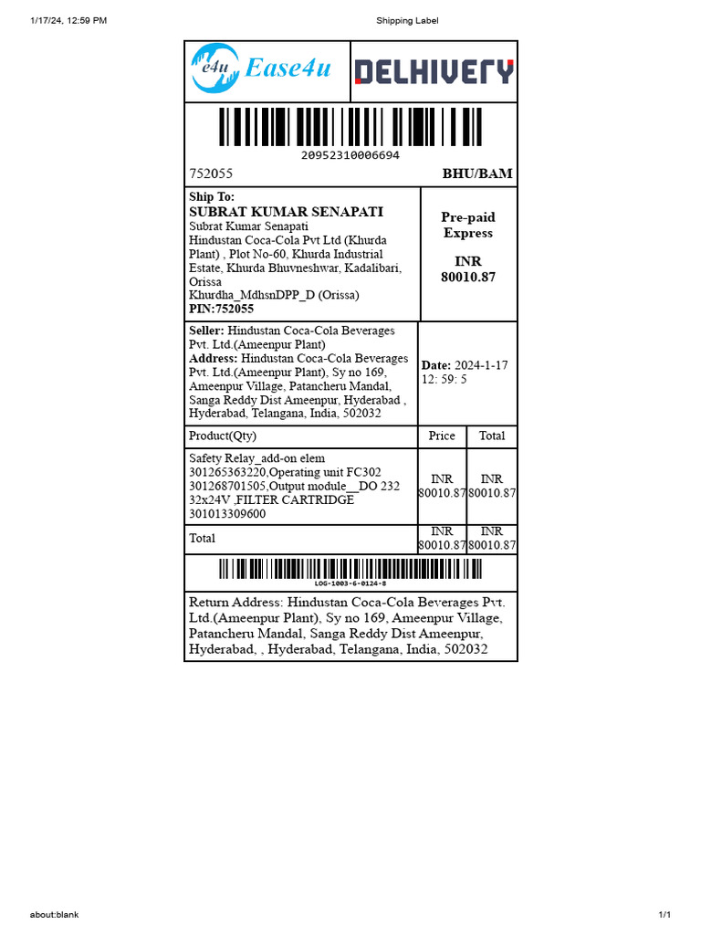 Meesho Shipping Label for Order 752055 | PDF