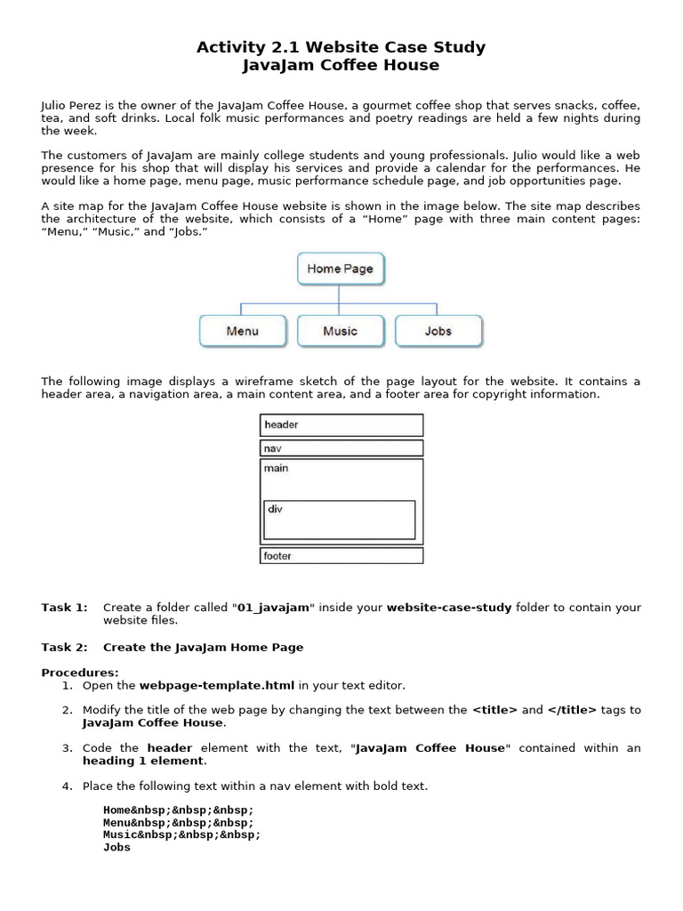 JavaJam Coffee House Website Guide | PDF | Coffee | Drink