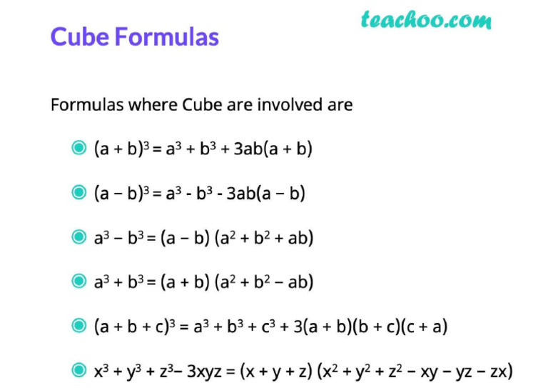 Formulas Involving Cube - Algebra Formulas - Teachoo | PDF