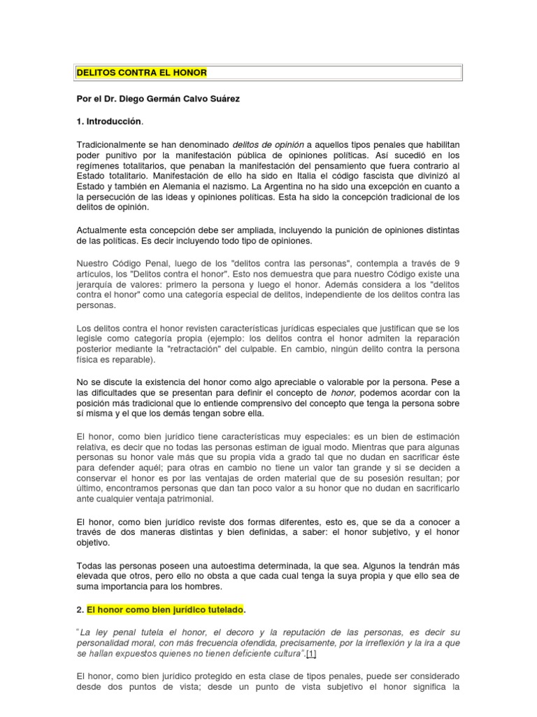 Delitos Contra El Honor | PDF | Delito | Derecho penal