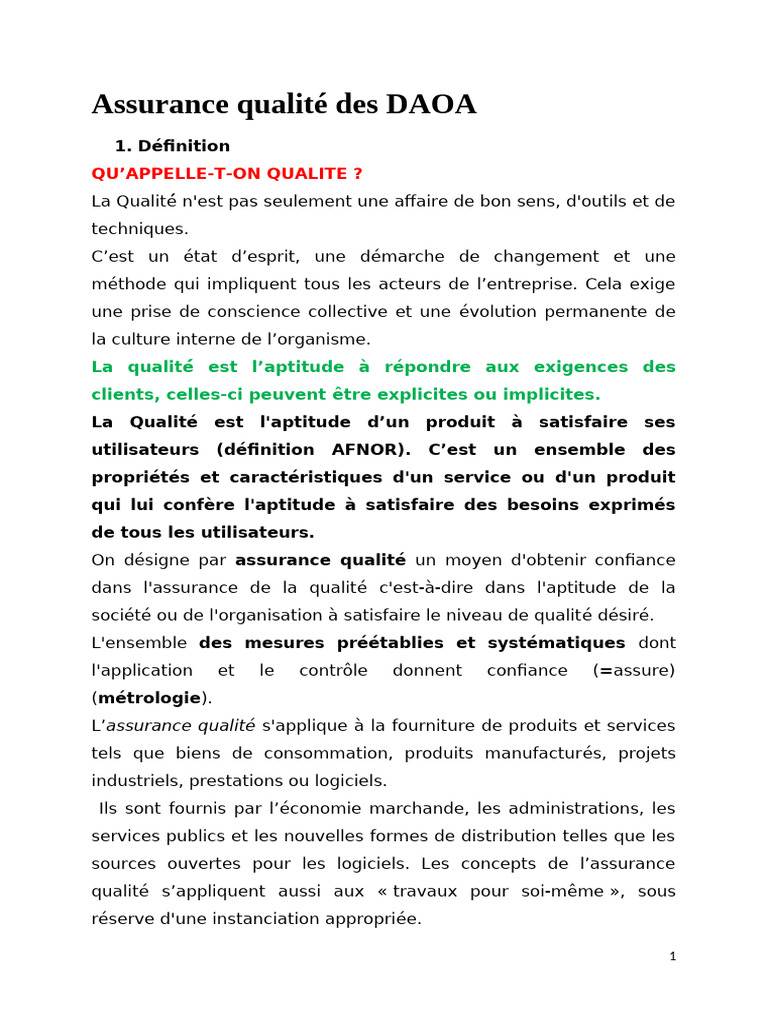 Assurance Qualité : Concepts et Enjeux | PDF | Management de la qualité ...