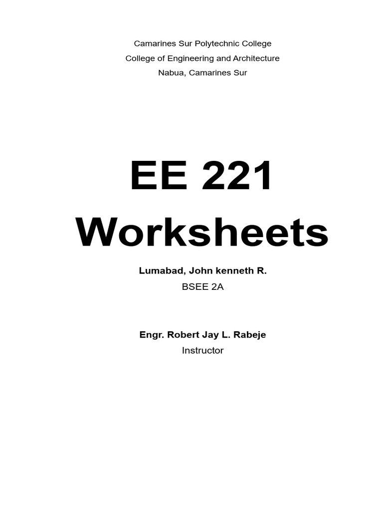 EE 221 Worksheets - Camarines Sur Polytechnic | PDF