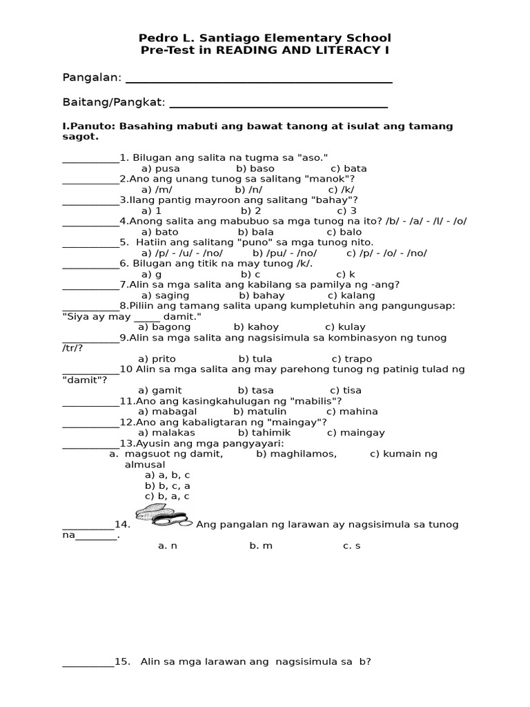Pretest-Reading and Literacy | PDF