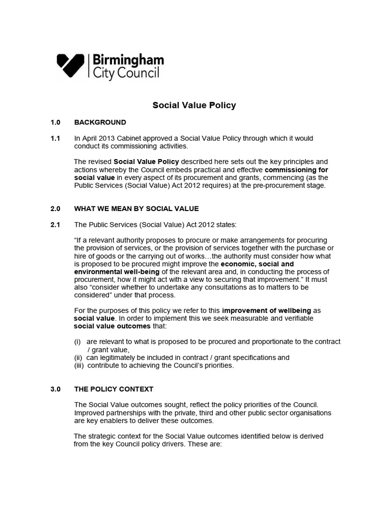 Social Value Policy March2023AF | PDF | Policy | Procurement