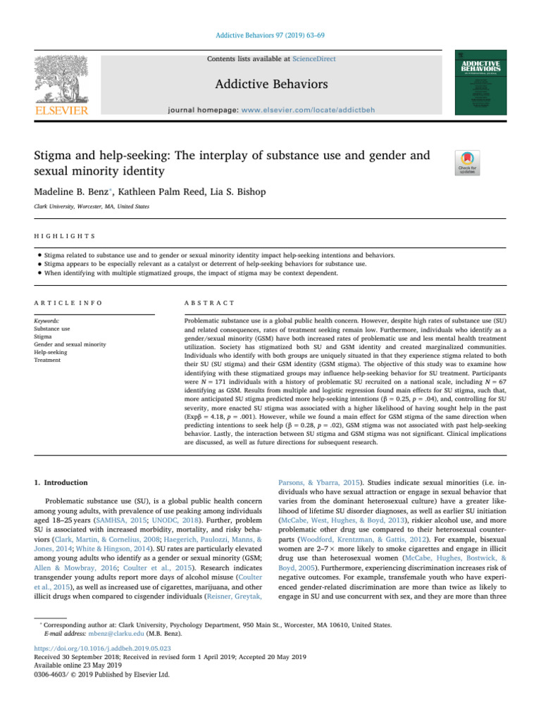 Benz, Palm Reed and Bishop | PDF | Social Stigma | Substance Abuse