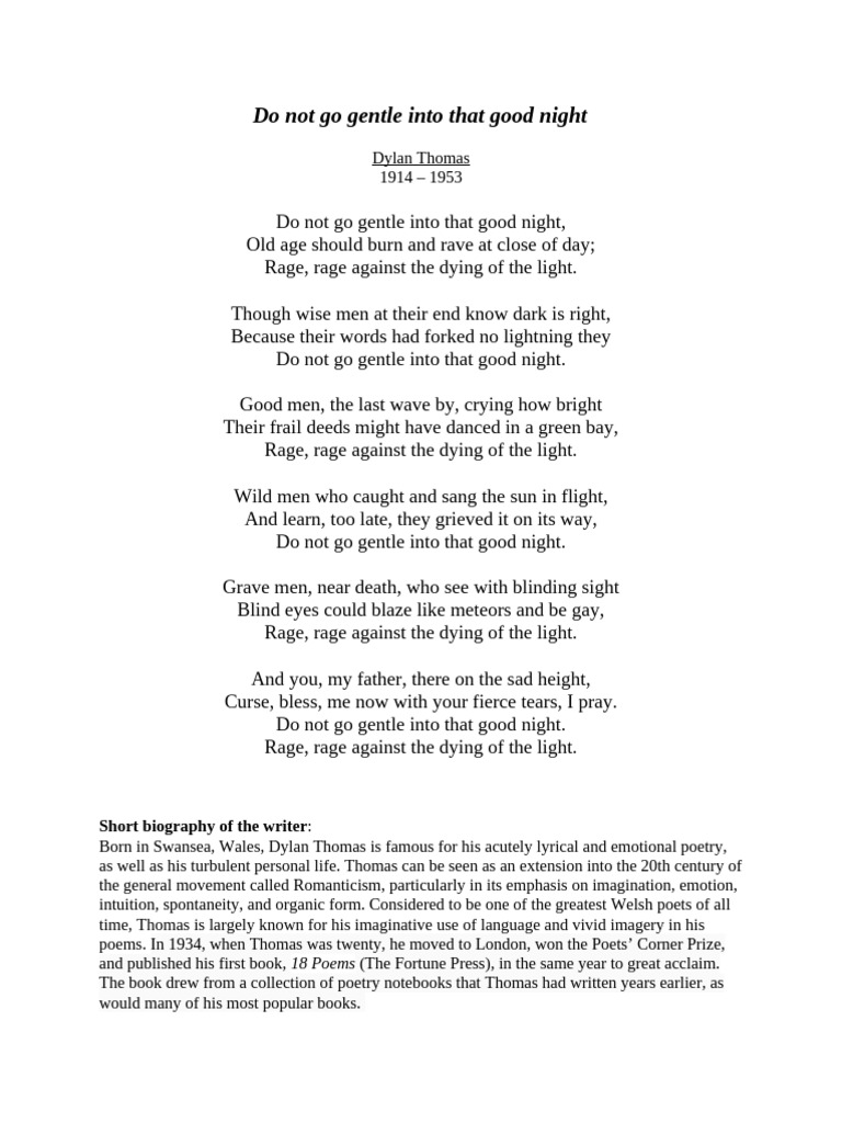 Do Not Go Gentle: A Poetic Analysis | PDF | European Literature | Poems