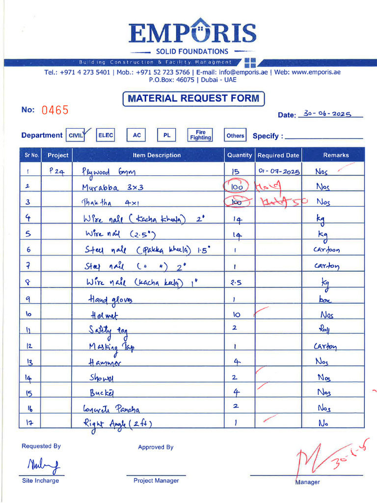 Material Request - P24 | PDF