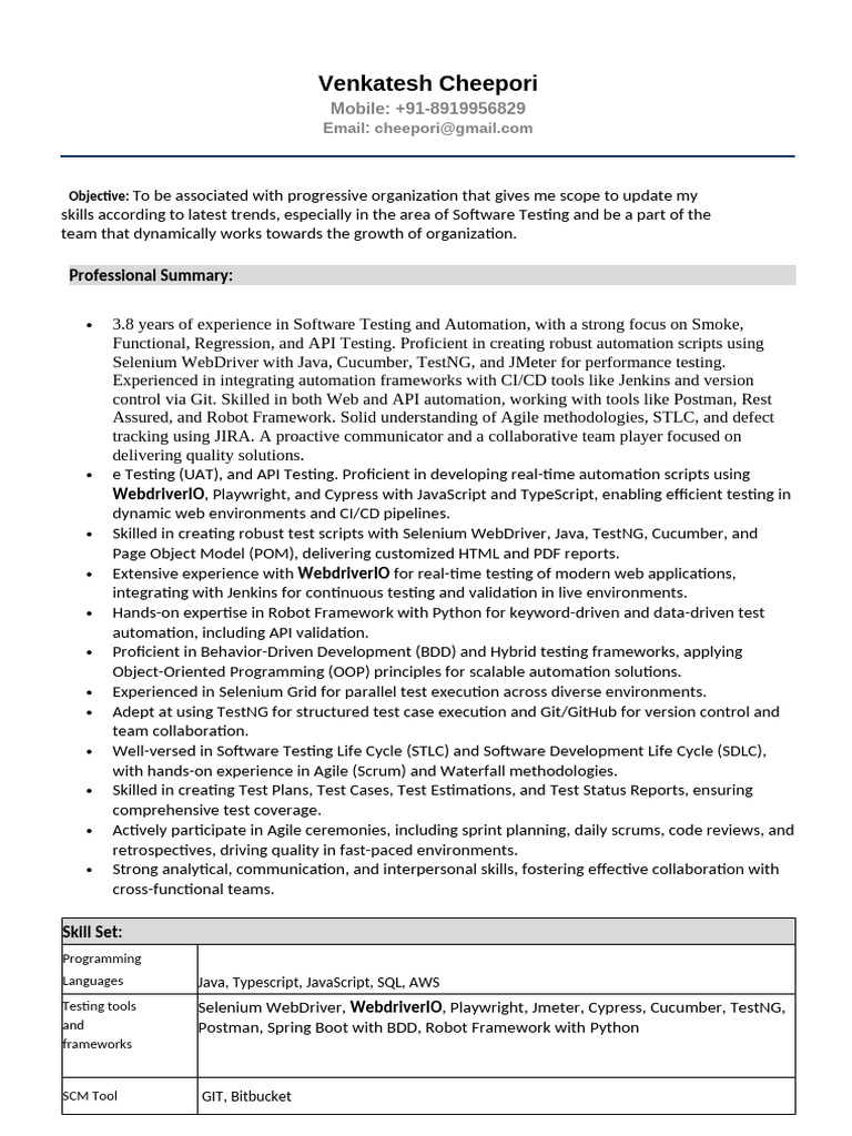 Software Testing & Automation Expert Resume | PDF | Selenium (Software ...