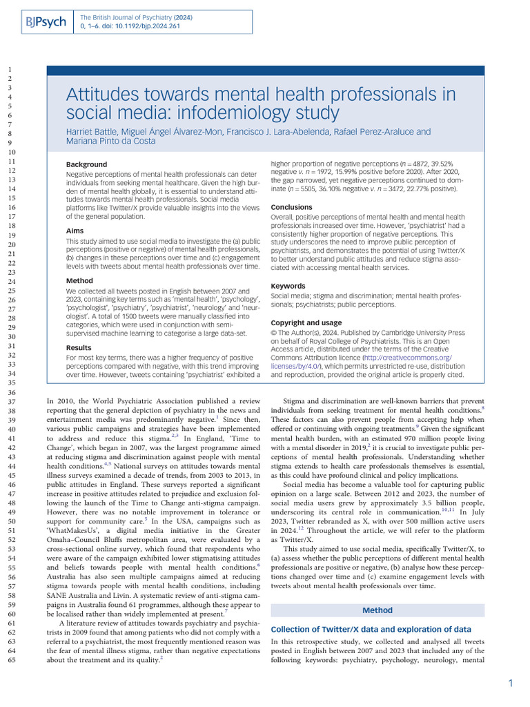 Social Media Attitudes Toward Mental Health | PDF | Psychiatry | Mental ...