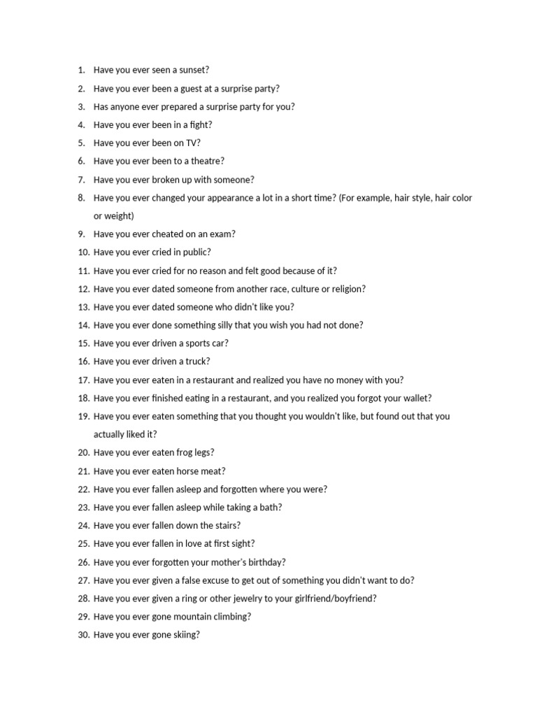 100 Unique Life Experience Questions | PDF