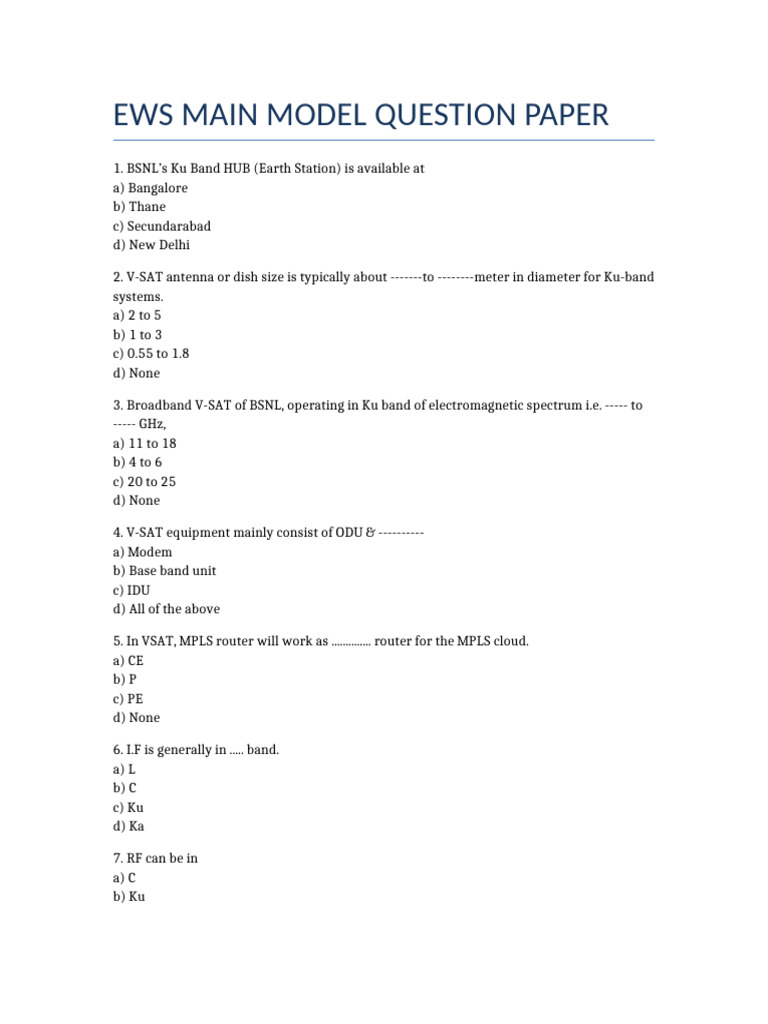 EWS Model Question Paper | PDF