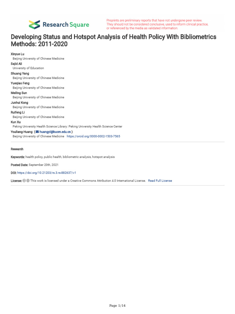 Developing Status and Hotspot Analysis of Health P | PDF | Public ...