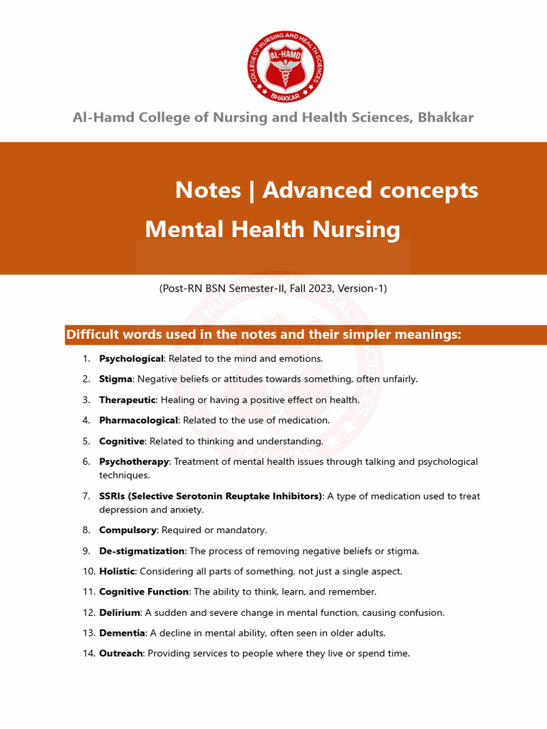 Short Notes On Mental Health Nursing PRN-1 | PDF | Mental Health ...