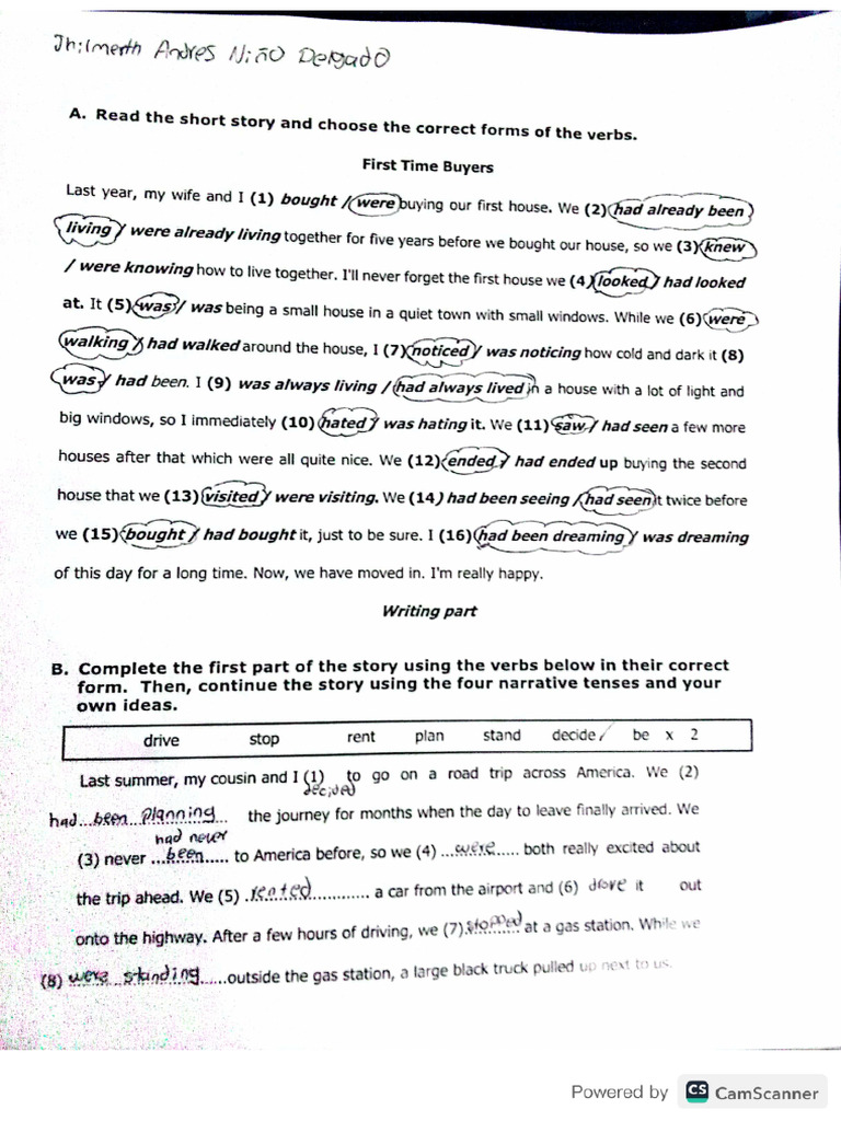 Verb Forms and Story Completion Exercise | PDF